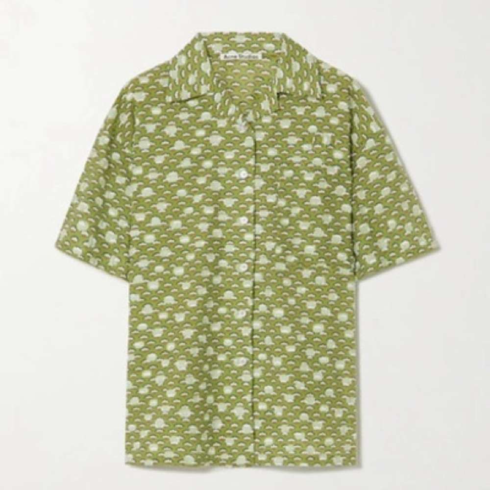 ACNE STUDIOS Floral-print Cotton-blend Fil Coupé Shirt In Green‎